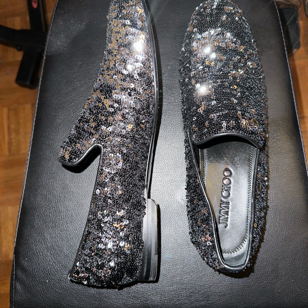 Jimmy Choo Sloane reversible grey silver black sequin loafer 41,5 NEW